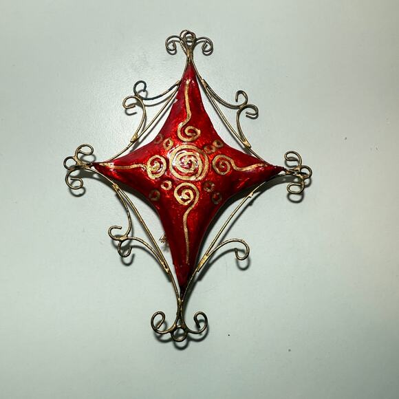 Christmas Decor Capiz Star Ornament 5 Pieces Gold Spirals Swirls Red Green Blue - Picture 4 of 7